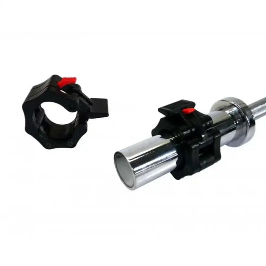 Hantelscheibenhalter mit rotem Schnellverschluss für Langhantel, ideal für Homegym & Krafttraining