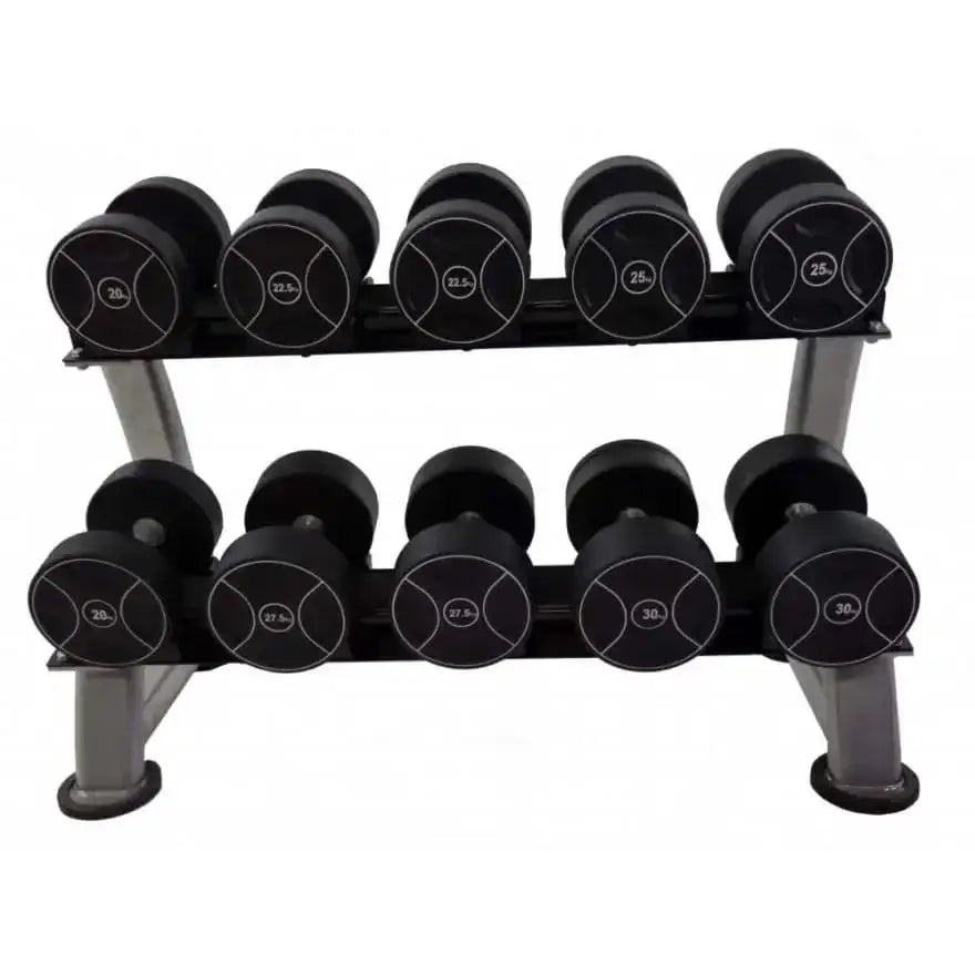 Schwarze Hanteln auf Ständer, ideal für Homegym und Fitness-Training mit verschiedenen Gewichten