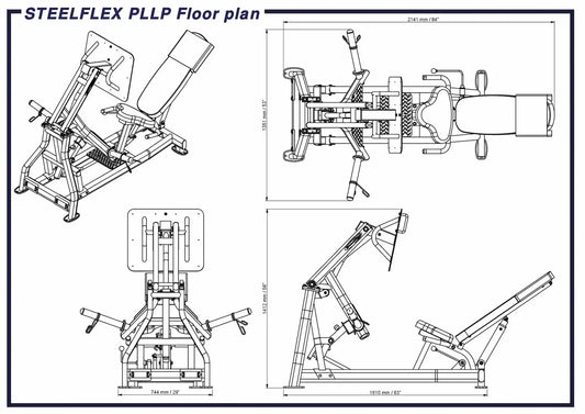 STEELFLEX PLLP Kraftstation Maßzeichnung für Homegym & Studio mit Abmessungen