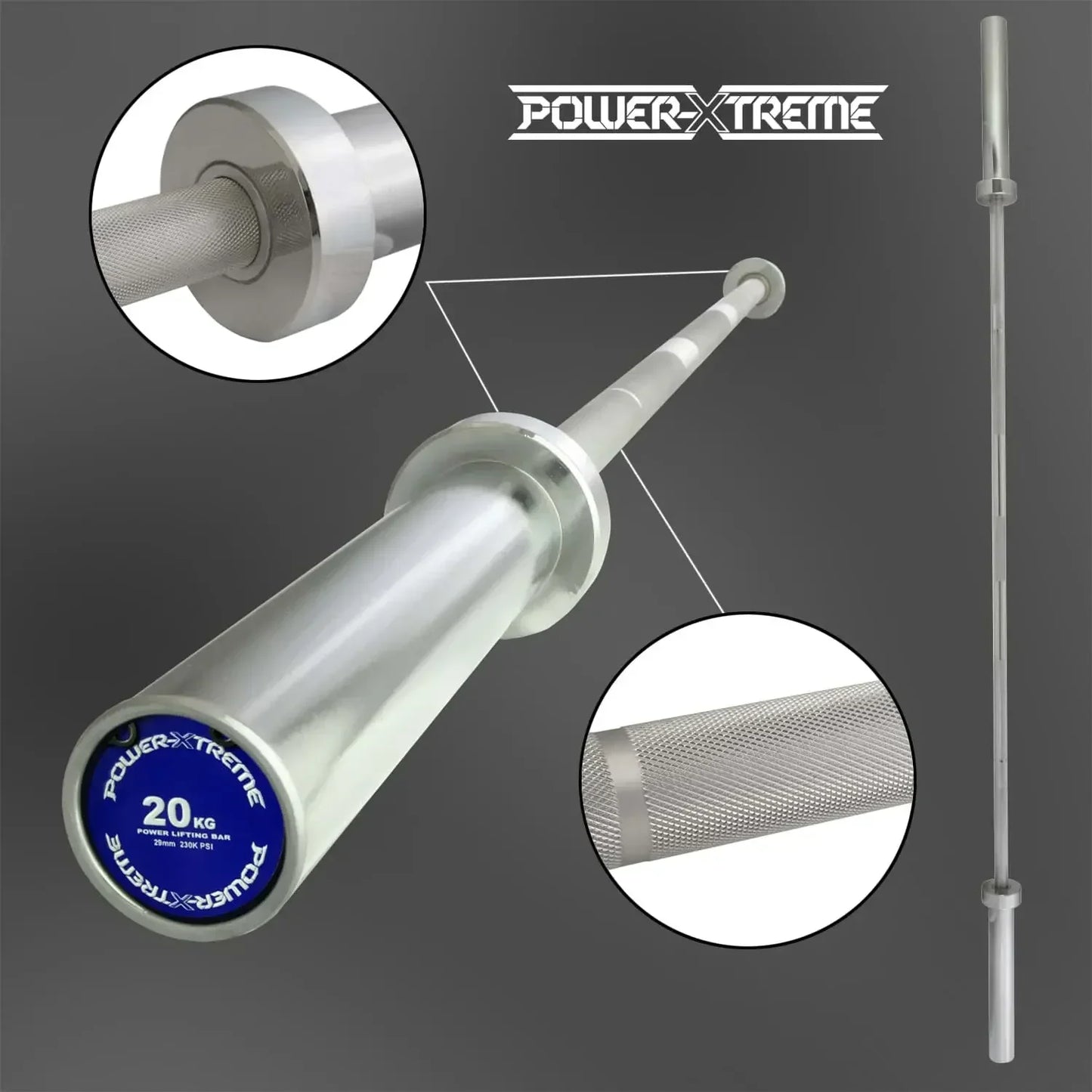 Power-Xtreme 20kg Kraftsport Langhantel mit 29mm Griff, ideal für Homegym & Studio Training