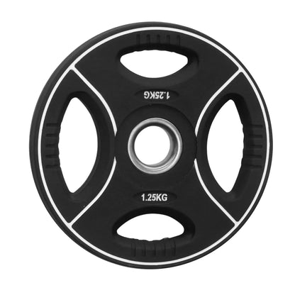 1.25kg Hantelscheibe mit Griffen für Krafttraining und Homegym, schwarz mit weißer Umrandung