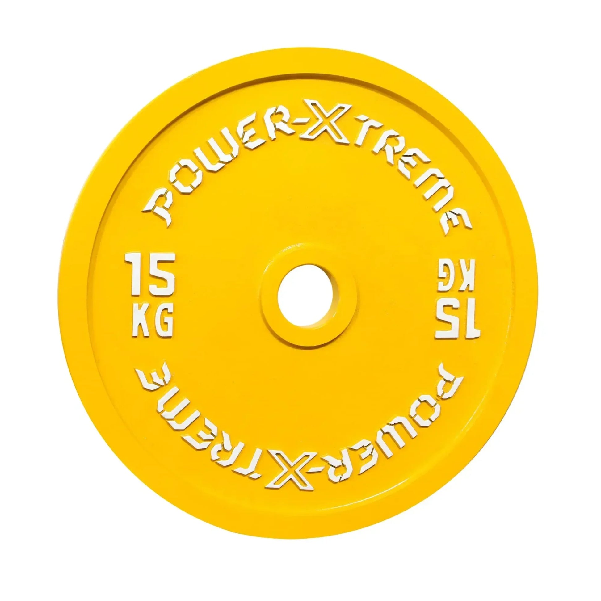 Gelbe 15 kg Hantelscheibe Power-Xtreme für Krafttraining und Fitnessstudio