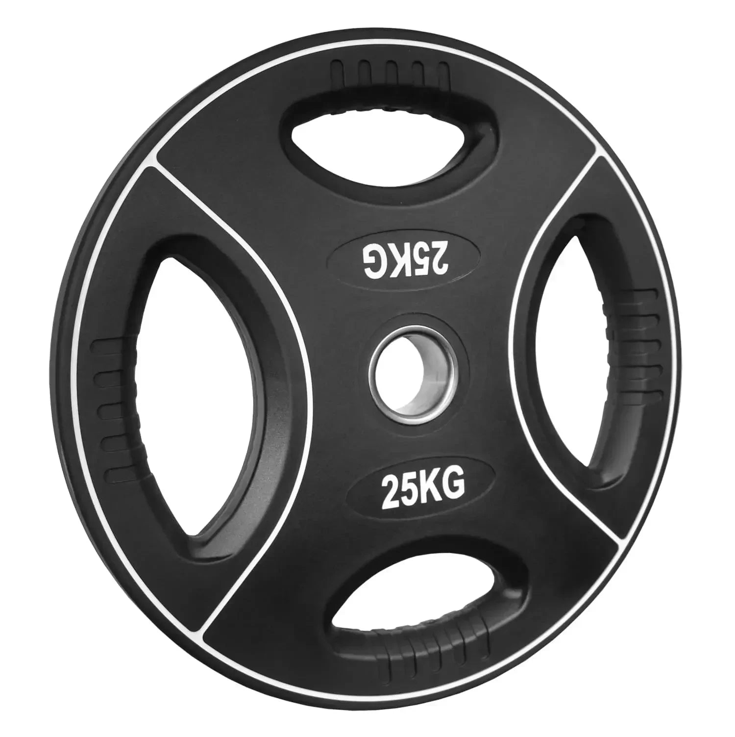 25kg Hantelscheibe mit Griffen für Krafttraining und Homegym, schwarz mit weißer Beschriftung