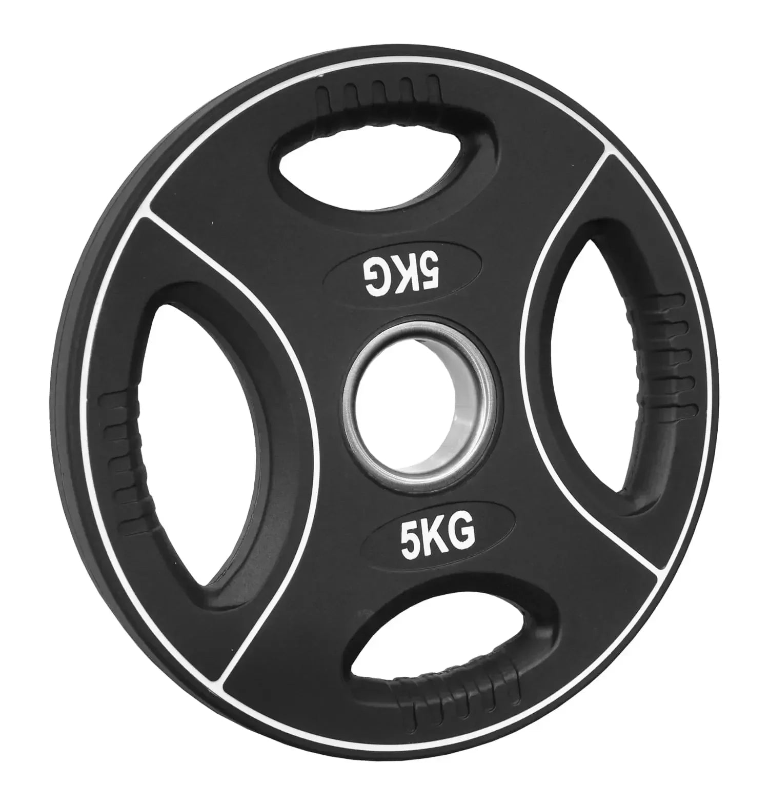 5kg Hantelscheibe mit Griffen für Krafttraining und Homegym, schwarz mit weißer Beschriftung