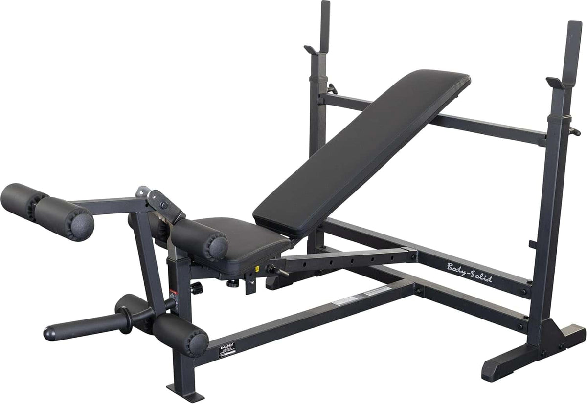 Body-Solid Combo-Hantelbank GDIB-46LB Black Edition mit schräg gestellter Rückenlehne und Beinaufsatz