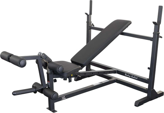 Body-Solid Combo-Hantelbank GDIB-46LB Black Edition mit schräg gestellter Rückenlehne und Beinaufsatz