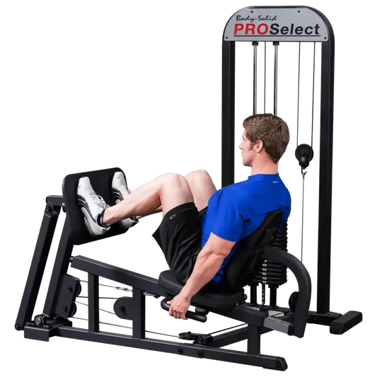 Mann trainiert Beine an Body-Solid PROSelect Kraftstation für Homegym & Studio
