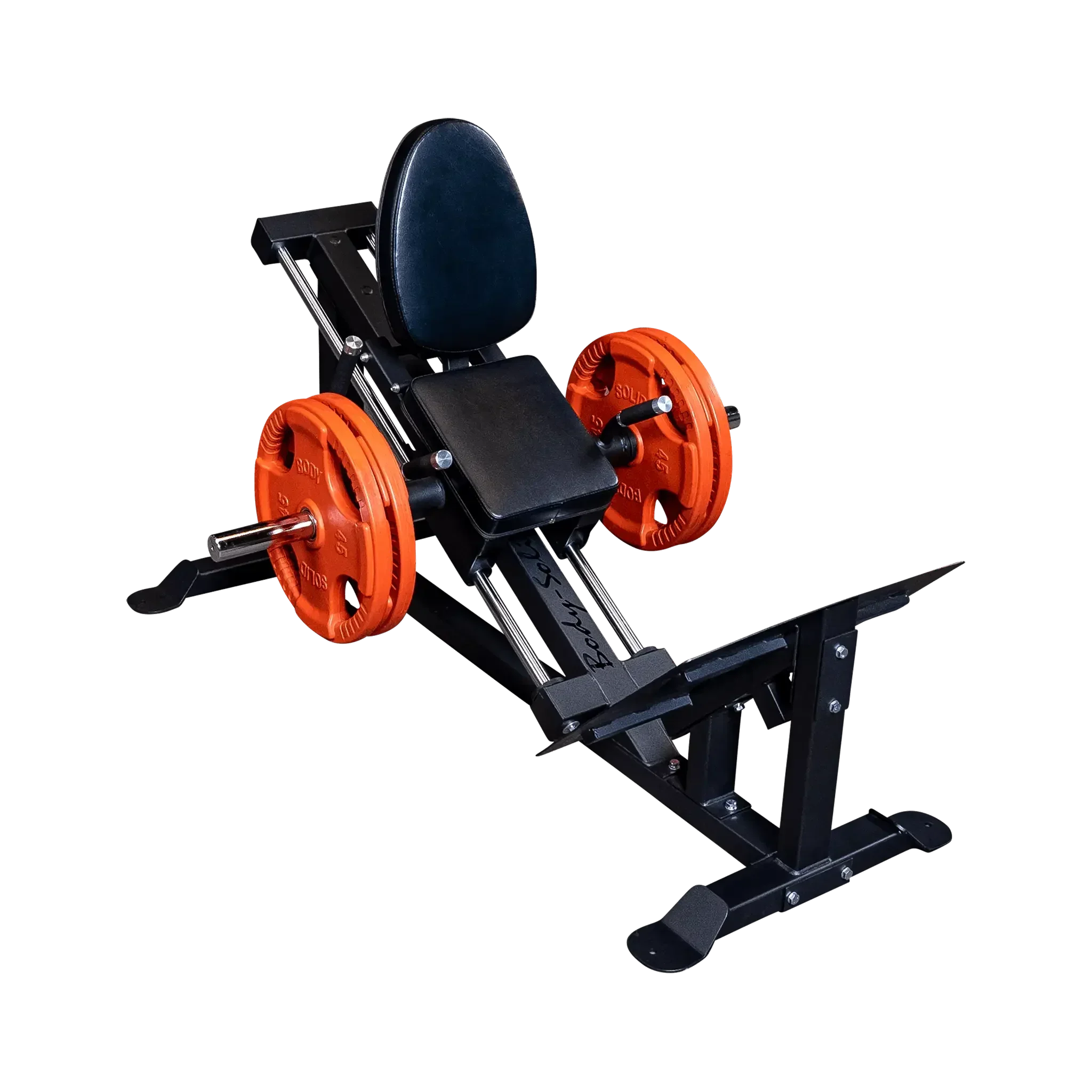 Schwarze Hantelbank mit orangefarbenen Gewichten für Krafttraining im Homegym oder Studio