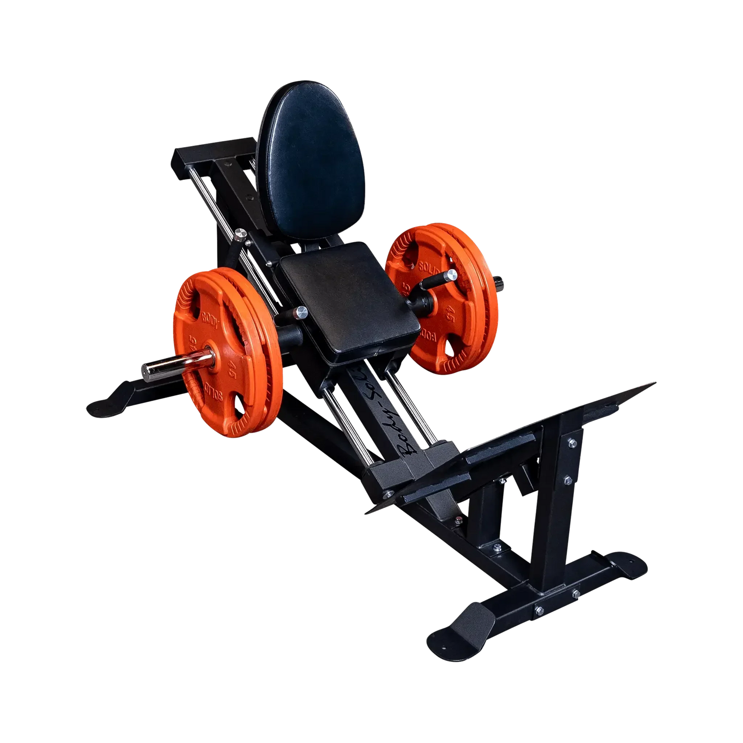 Schwarze Hantelbank mit orangefarbenen Gewichten für Krafttraining im Homegym oder Studio