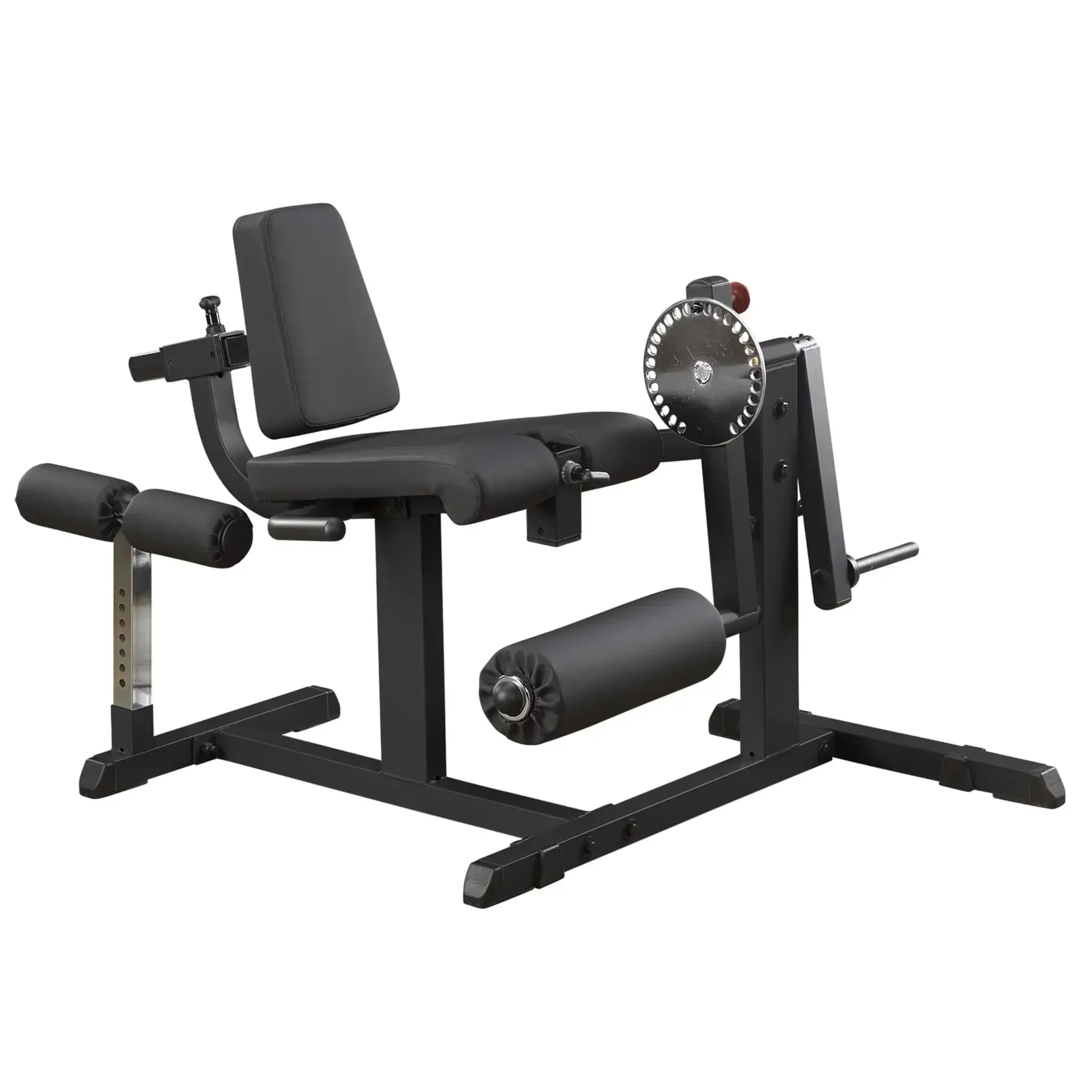 Schwarze Hantelbank mit Bein- und Armtrainingsstation für Homegym & Studio