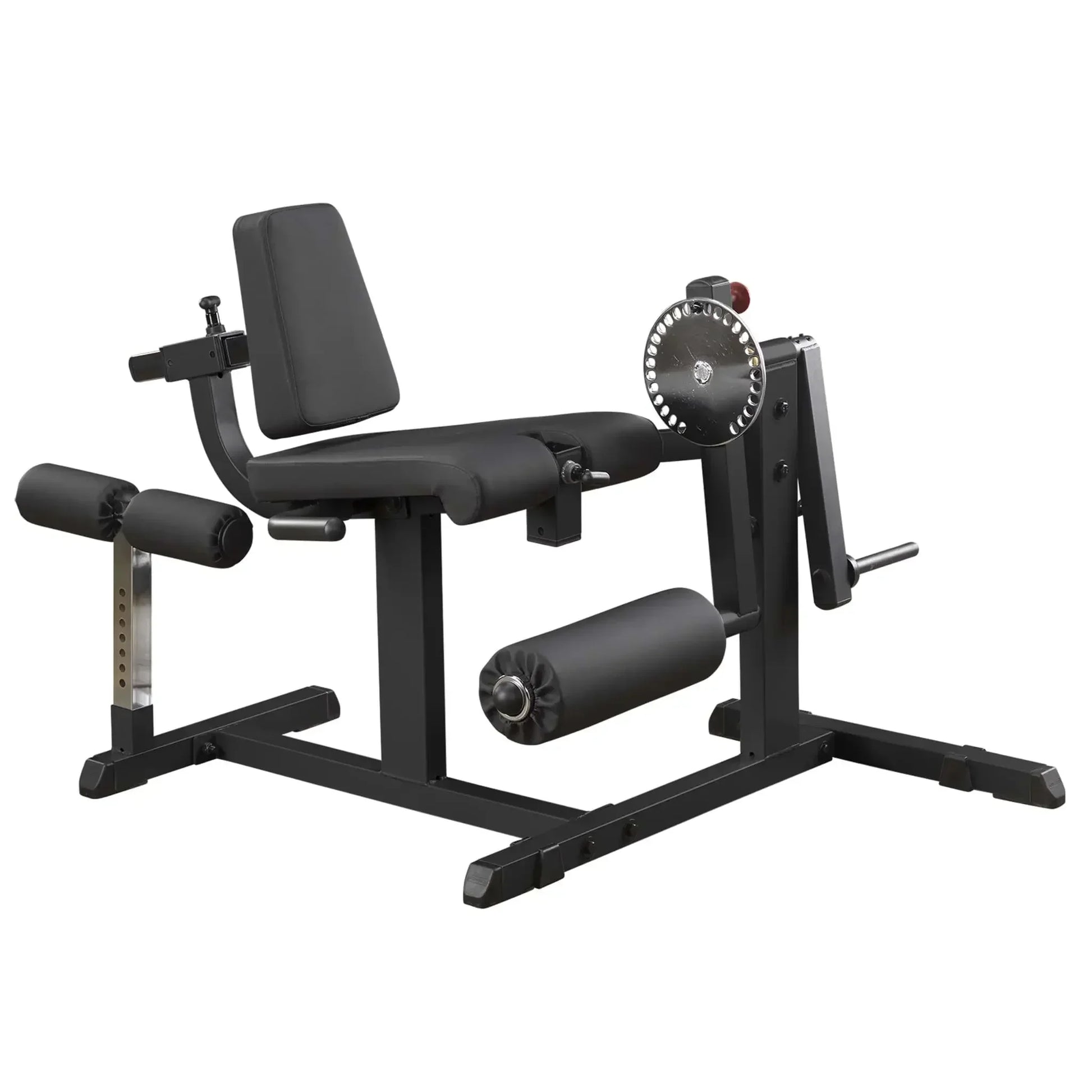 Schwarze Hantelbank mit Bein- und Armtrainingsstation für Homegym & Studio