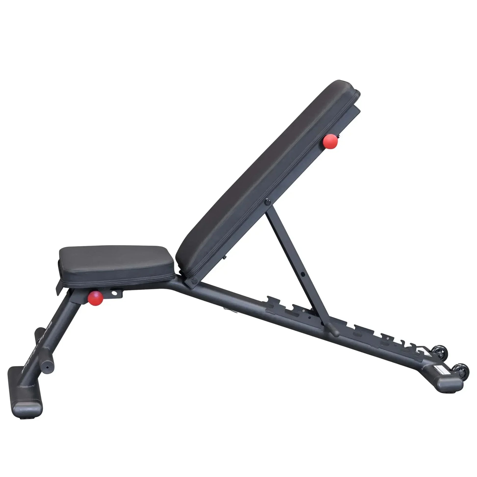 Schwarze verstellbare Hantelbank mit roten Knöpfen für Homegym & Studio-Training