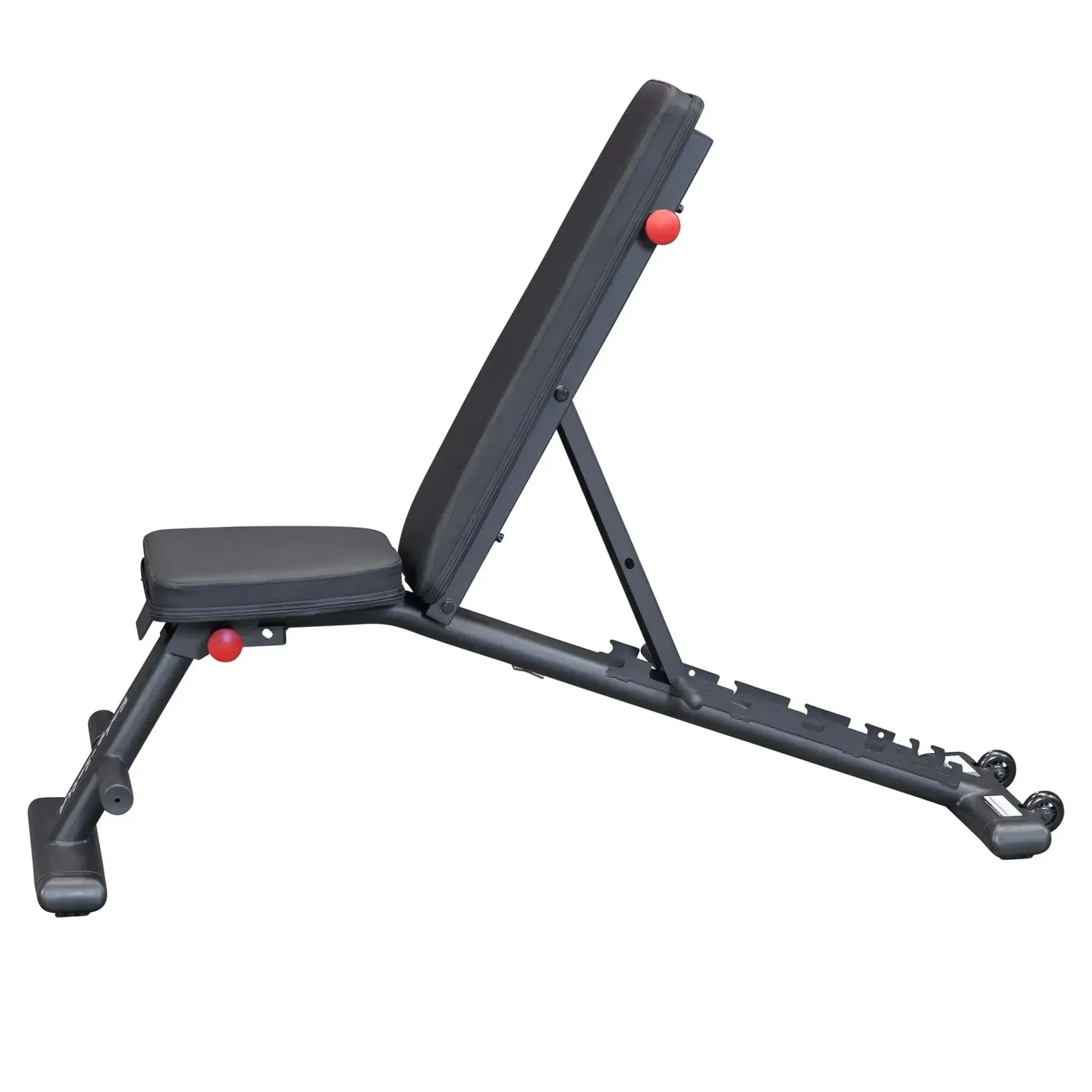 Schwarze verstellbare Hantelbank mit roten Knöpfen für Homegym & Studio-Training