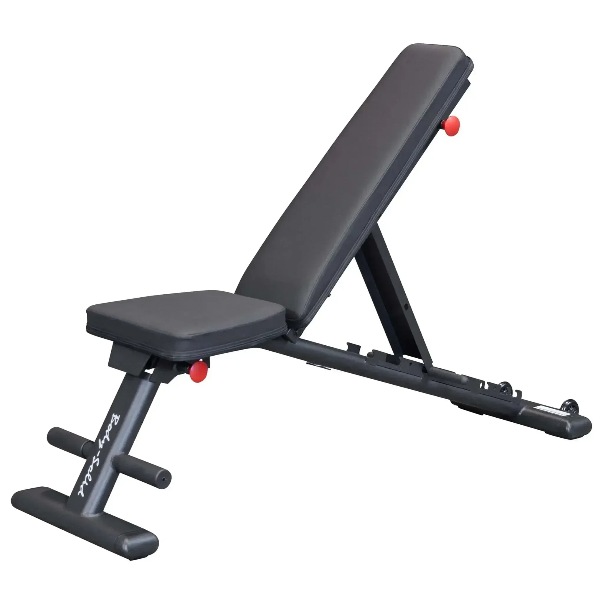 Schwarze verstellbare Hantelbank für Homegym und Fitnessstudio mit roten Verriegelungen