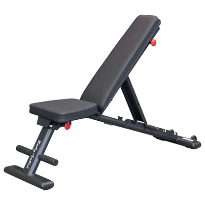 Schwarze verstellbare Hantelbank für Homegym und Fitnessstudio mit roten Verriegelungen