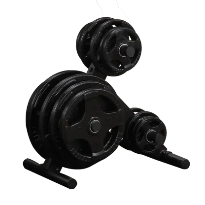 Schwarze Hantelscheiben mit Gewichtsset für Homegym und Krafttraining, ideal für Fitness-Kraftgeräte