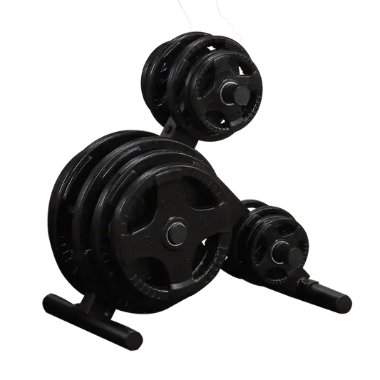 Schwarze Hantelscheiben mit Gewichtsset für Homegym und Krafttraining, ideal für Fitness-Kraftgeräte