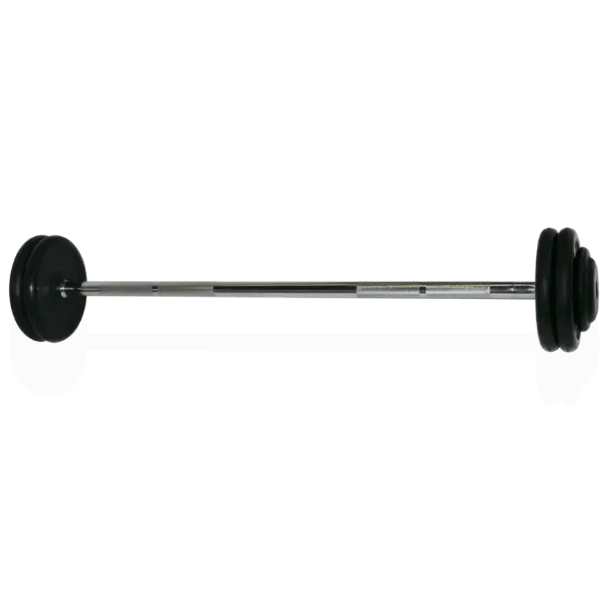 Hantelstange mit schwarzen Gewichten für Krafttraining und Fitness im Homegym