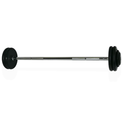 Hantelstange mit schwarzen Gewichten für Krafttraining und Fitness im Homegym
