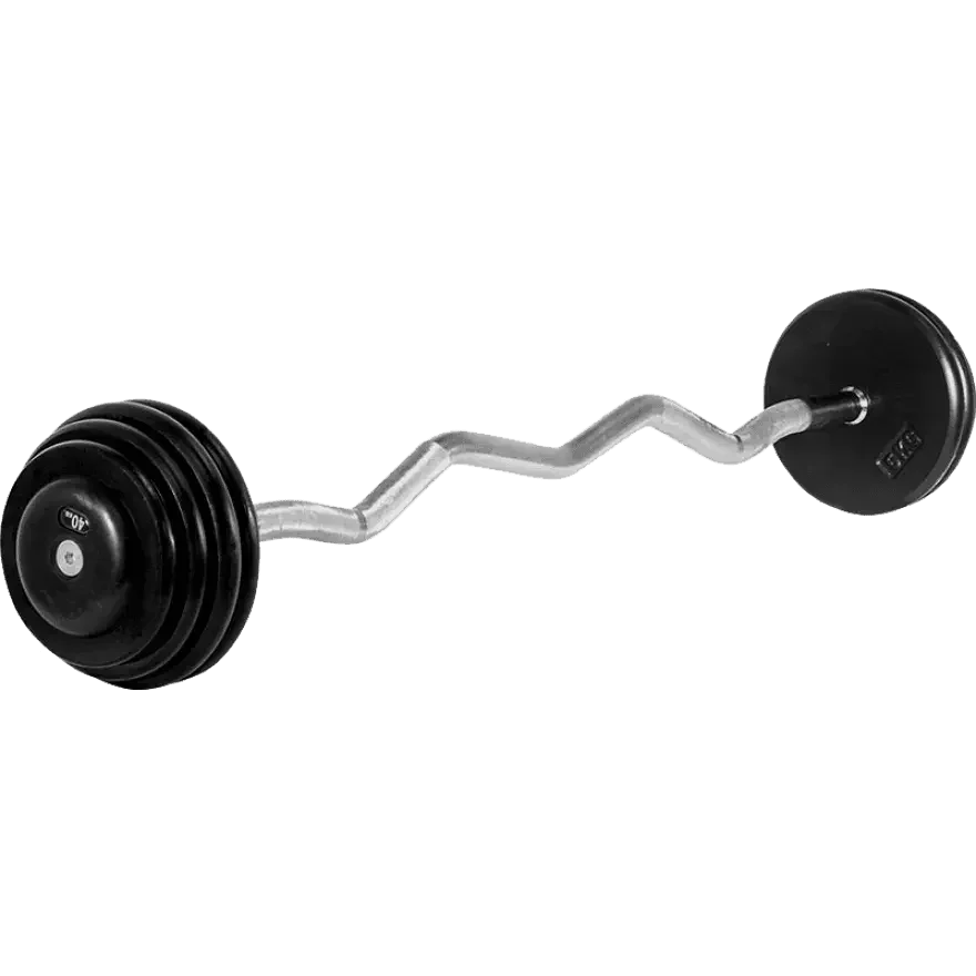 Gewellte Langhantel mit schwarzen Gewichten für Krafttraining und Fitnessübungen