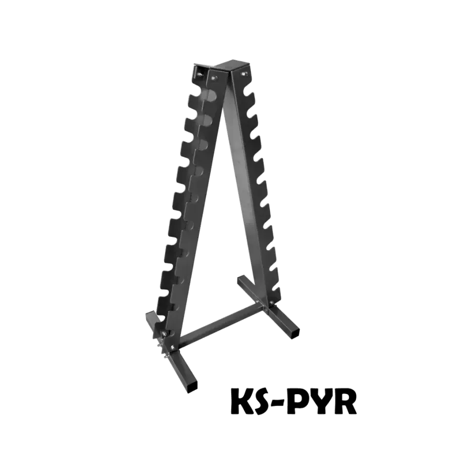 Schwarzer Hantelständer KS-PYR für Homegym & Studio, robustes A-Frame Design mit mehreren Halterungen