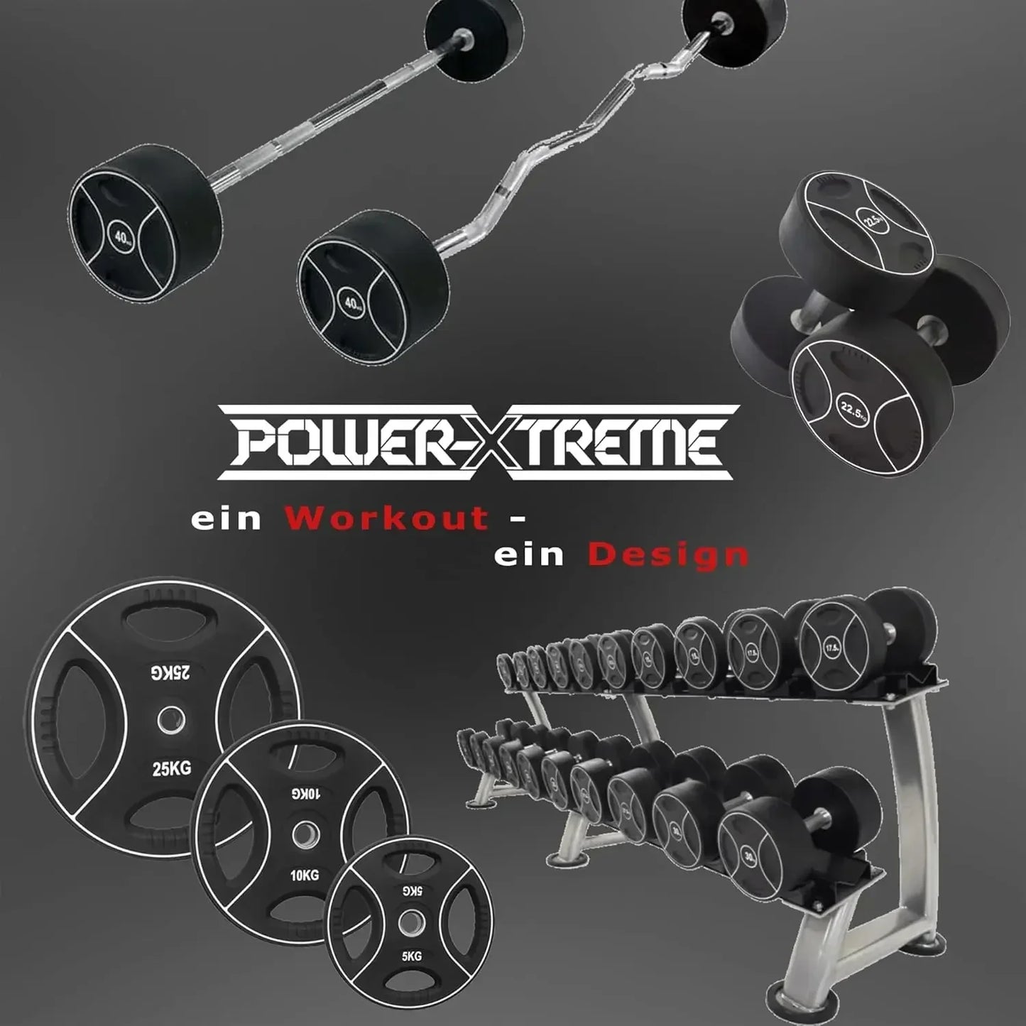 Power-Xtreme Kraftsport-Set mit Hanteln, Scheiben & Rack für Homegym-Training