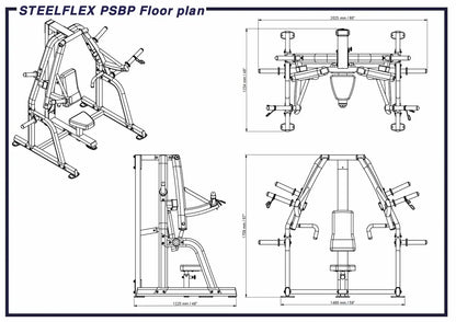 STEELFLEX PSBP Kraftstation Maßzeichnung mit Abmessungen für Homegym & Studio