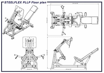 STEELFLEX PLLP Kraftstation Maßzeichnung für Homegym & Studio mit Abmessungen