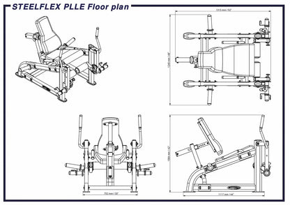 STEELFLEX PLLE Kraftstation Maßzeichnung für Homegym & Studio mit Abmessungen