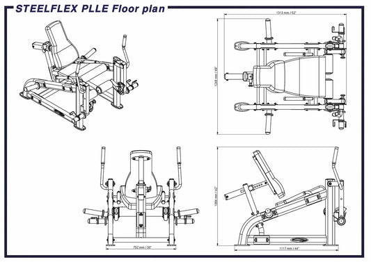 STEELFLEX PLLE Kraftstation Maßzeichnung für Homegym & Studio mit Abmessungen