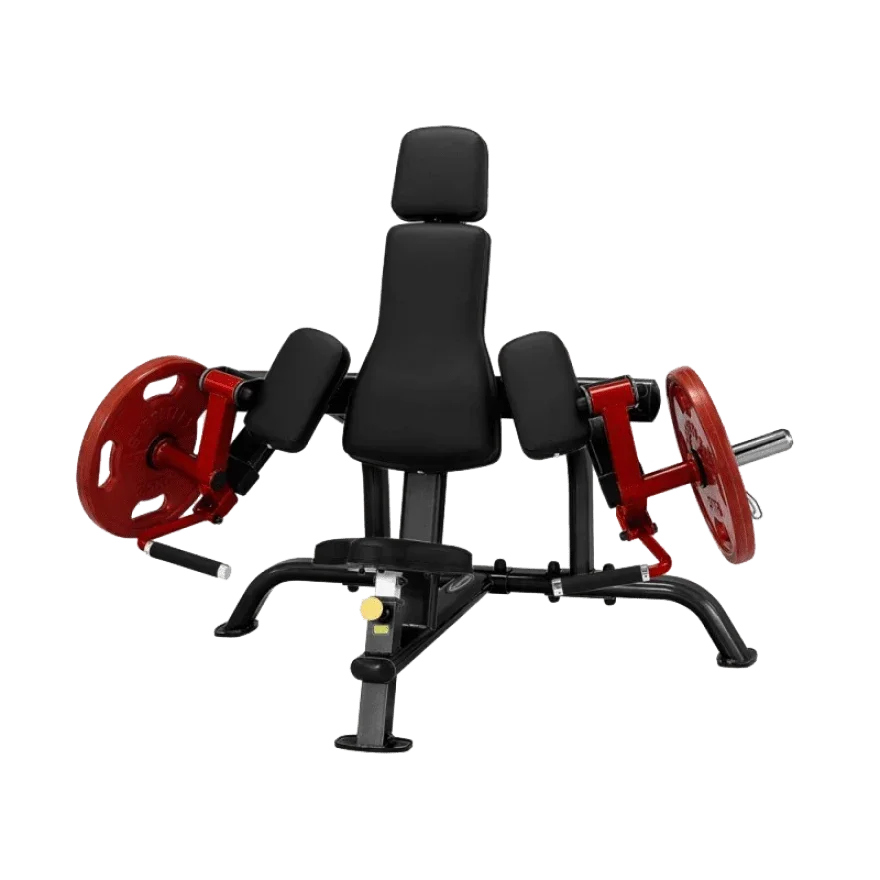 Schwarze Hantelbank mit roten Gewichten für Krafttraining im Homegym oder Studio