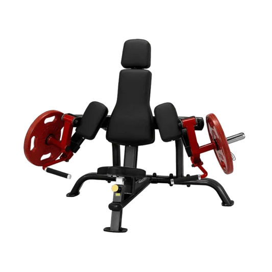Schwarze Hantelbank mit roten Gewichten für Krafttraining im Homegym oder Studio