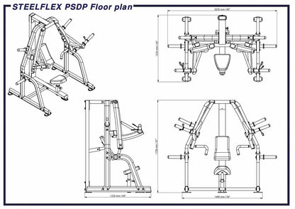 STEELFLEX PSDP Kraftstation Maßzeichnung – Technische Zeichnung mit Abmessungen für Homegym & Studio