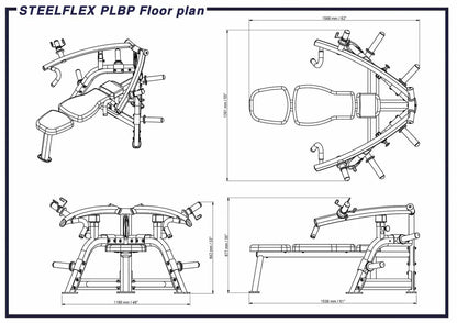 STEELFLEX PLBP Kraftstation Maßzeichnung – technische Zeichnung mit Abmessungen für Homegym & Studio