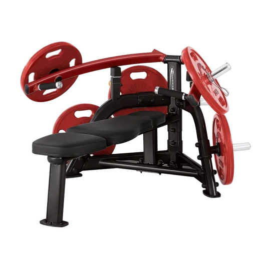 Schwarze Hantelbank mit roten Gewichten für Homegym & Studio-Training