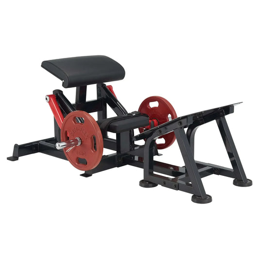 Schwarze Beinpresse mit roten 25kg Scheiben für Homegym & Studio Training