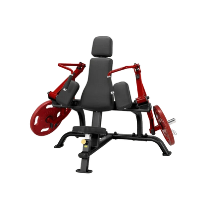 Rote und schwarze Kraftstation mit gepolstertem Sitz für Homegym-Training und Fitnessübungen