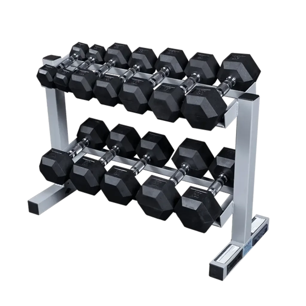 Hexagon-Hanteln auf Metallständer für Homegym & Studio – Kraftsport Equipment