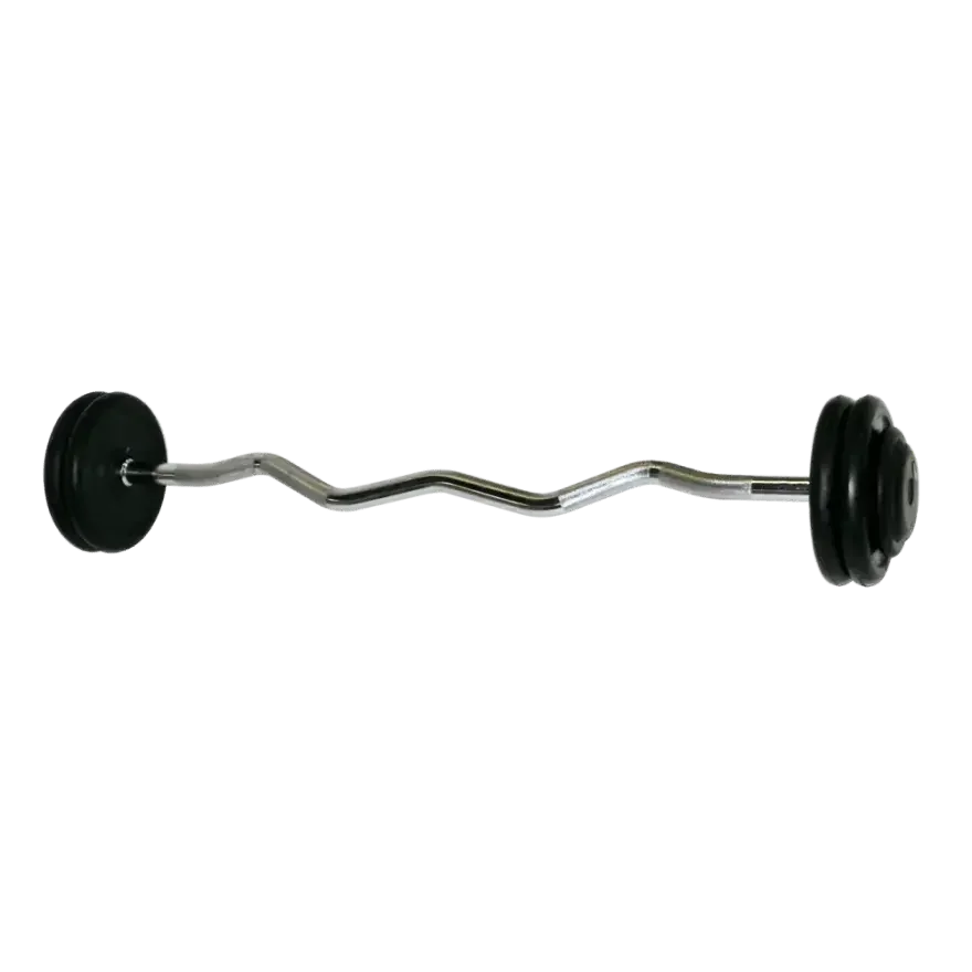 Gewellte Langhantel mit schwarzen Gewichten für Krafttraining und Fitnessübungen