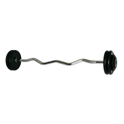 Gewellte Langhantel mit schwarzen Gewichten für Krafttraining und Fitnessübungen
