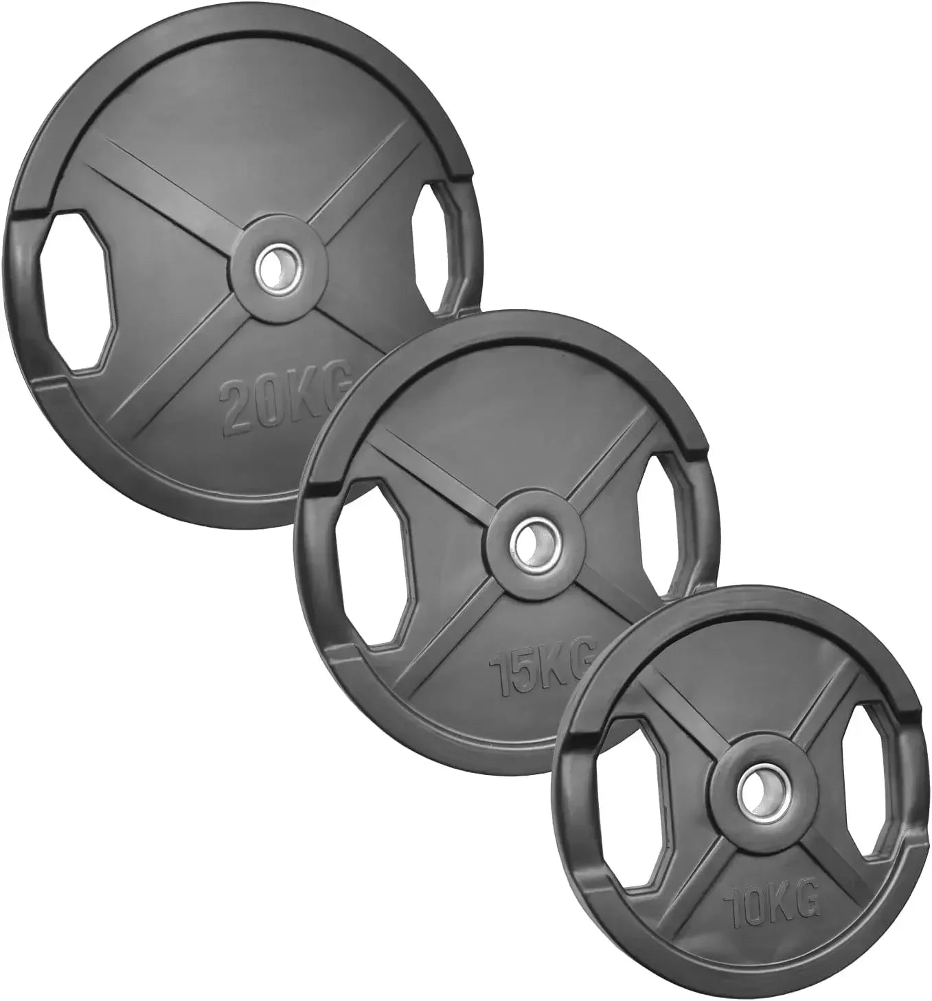 Schwarze Hantelscheiben 10kg, 15kg, 20kg für Krafttraining und Homegym